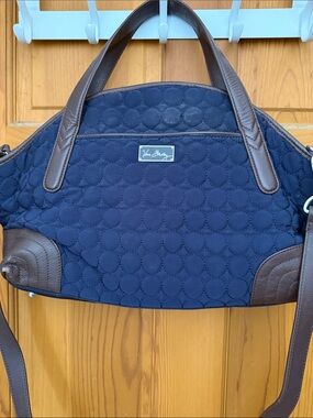 Vera Bradley Navy Quilted Shoulder Satchel with Brown Trim